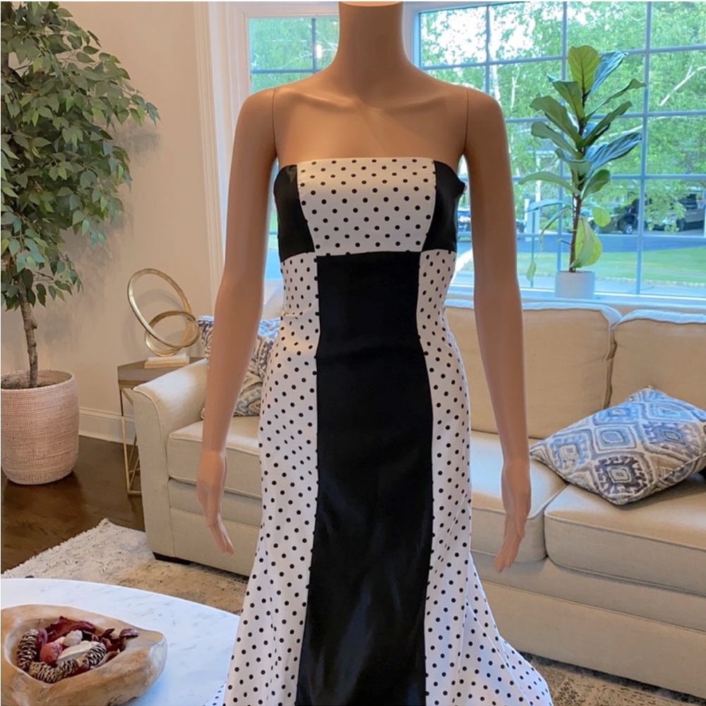 Jessica McClintock Strapless Black and White Polka Dot Vintage Dress